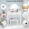 imageCHARMAID Vanity Set with 4 Storage Shelves and 4 Drawers Makeup Table with 360 Pivoted Round Mirror and Makeup Organizers Dressing Table with Mirror and Cushioned Stool for Women Girls WhiteWhite