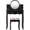 imageCHARMAID Vanity Set with 4 Storage Shelves and 4 Drawers Makeup Table with 360 Pivoted Round Mirror and Makeup Organizers Dressing Table with Mirror and Cushioned Stool for Women Girls WhiteBlack