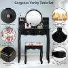 imageCHARMAID Vanity Set with 4 Storage Shelves and 4 Drawers Makeup Table with 360 Pivoted Round Mirror and Makeup Organizers Dressing Table with Mirror and Cushioned Stool for Women Girls WhiteBlack