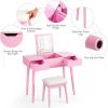 imageCHARMAID Vanity Set with Flip Top Mirror 2 Drawers and 9 Storage Compartments Removable Dividers Cushioned Stool Writing Desk Makeup Dressing Table for Kids Girls Women Easy Assembly WhitePink