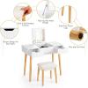 imageCHARMAID Vanity Set with Flip Top Mirror 2 Drawers and 9 Storage Compartments Removable Dividers Cushioned Stool Writing Desk Makeup Dressing Table for Kids Girls Women Easy Assembly WhiteWhite