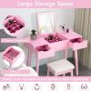 imageCHARMAID Vanity Set with Flip Top Mirror 2 Drawers and 9 Storage Compartments Removable Dividers Cushioned Stool Writing Desk Makeup Dressing Table for Kids Girls Women Easy Assembly WhitePink