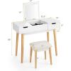 imageCHARMAID Vanity Set with Flip Top Mirror 2 Drawers and 9 Storage Compartments Removable Dividers Cushioned Stool Writing Desk Makeup Dressing Table for Kids Girls Women Easy Assembly WhiteWhite