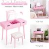 imageCHARMAID Vanity Set with Flip Top Mirror 2 Drawers and 9 Storage Compartments Removable Dividers Cushioned Stool Writing Desk Makeup Dressing Table for Kids Girls Women Easy Assembly WhitePink