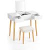 imageCHARMAID Vanity Set with Flip Top Mirror 2 Drawers and 9 Storage Compartments Removable Dividers Cushioned Stool Writing Desk Makeup Dressing Table for Kids Girls Women Easy Assembly WhiteWhite