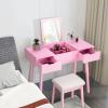 imageCHARMAID Vanity Set with Flip Top Mirror 2 Drawers and 9 Storage Compartments Removable Dividers Cushioned Stool Writing Desk Makeup Dressing Table for Kids Girls Women Easy Assembly WhitePink