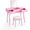 imageCHARMAID Vanity Set with Flip Top Mirror 2 Drawers and 9 Storage Compartments Removable Dividers Cushioned Stool Writing Desk Makeup Dressing Table for Kids Girls Women Easy Assembly WhitePink