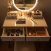 imageCHARMAID Vanity Set with Lighted Mirror 3 Color Touch Screen Dimming Mirror with Display 4 Drawers with Jewelry Organizer Bedroom Makeup Dressing Table with Cushioned Stool