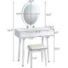 imageCHARMAID Vanity Set with Lighted Mirror 3 Modes Adjustable Brightness Mirror Makeup Dressing Table with Cushioned Stool 2 Sliding Drawers with Divider Modern Bedroom Vanity for Girls Women BlackWhite