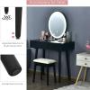 imageCHARMAID Vanity Set with Lighted Mirror 3 Modes Adjustable Brightness Mirror Makeup Dressing Table with Cushioned Stool 2 Sliding Drawers with Divider Modern Bedroom Vanity for Girls Women BlackBlack