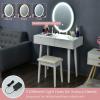 imageCHARMAID Vanity Set with Lighted Mirror 3 Modes Adjustable Brightness Mirror Makeup Dressing Table with Cushioned Stool 2 Sliding Drawers with Divider Modern Bedroom Vanity for Girls Women BlackWhite