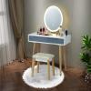 imageCHARMAID Vanity Set with Lighted Mirror 3 Modes Adjustable Brightness Mirror Makeup Dressing Table with Cushioned Stool 2 Sliding Drawers with Divider Modern Bedroom Vanity for Girls Women BlackGrey