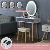 imageCHARMAID Vanity Set with Lighted Mirror 3 Modes Adjustable Brightness Mirror Makeup Dressing Table with Cushioned Stool 2 Sliding Drawers with Divider Modern Bedroom Vanity for Girls Women BlackGrey