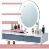 imageCHARMAID Vanity Set with Lighted Mirror 3 Modes Adjustable Brightness Mirror Makeup Dressing Table with Cushioned Stool 2 Sliding Drawers with Divider Modern Bedroom Vanity for Girls Women BlackGrey