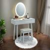 imageCHARMAID Vanity Set with Lighted Mirror 3 Modes Adjustable Brightness Mirror Makeup Dressing Table with Cushioned Stool 2 Sliding Drawers with Divider Modern Bedroom Vanity for Girls Women BlackWhite