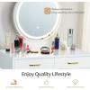 imageCHARMAID Vanity Set with Touch Screen Dimming Lighted Mirror 3 Color Lighting Modes Modern Bedroom Makeup Dressing Table with 2 Sliding Drawers and Cushioned Stool for Girls Women WhiteWhite