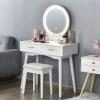 imageCHARMAID Vanity Set with Touch Screen Dimming Lighted Mirror 3 Color Lighting Modes Modern Bedroom Makeup Dressing Table with 2 Sliding Drawers and Cushioned Stool for Girls Women WhiteWhite