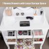 imageCHARMAID Vanity Set with TriFolding Mirror and Cushioned Stool Dressing Table with 7 Drawers and a Shelf Antique Makeup Table with Removable Top Vintage Makeup Vanity Set for Women Girls WhiteWhite