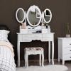 imageCHARMAID Vanity Set with TriFolding Mirror and Cushioned Stool Dressing Table with 7 Drawers and a Shelf Antique Makeup Table with Removable Top Vintage Makeup Vanity Set for Women Girls WhiteWhite