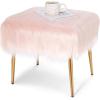 imageCHARMAID Vanity Stool for Makeup Room Faux Fur Ottoman with Golden Metal Legs Upholstered Entryway Shoe Bench End of Bed Plush Fluffy Foot Rest Bedroom Living Room Pink 20 x 16 x 18