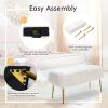 imageCHARMAID Vanity Stool for Makeup Room Faux Fur Ottoman with Golden Metal Legs Upholstered Entryway Shoe Bench End of Bed Plush Fluffy Foot Rest Bedroom Living Room White 36 x 14 x 18