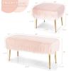 imageCHARMAID Vanity Stool for Makeup Room Faux Fur Ottoman with Golden Metal Legs Upholstered Entryway Shoe Bench End of Bed Plush Fluffy Foot Rest Bedroom Living Room Pink 20 x 16 x 18