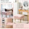 imageCHARMAID Vanity Stool for Makeup Room Faux Fur Ottoman with Golden Metal Legs Upholstered Entryway Shoe Bench End of Bed Plush Fluffy Foot Rest Bedroom Living Room Pink 20 x 16 x 18