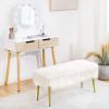 imageCHARMAID Vanity Stool for Makeup Room Faux Fur Ottoman with Golden Metal Legs Upholstered Entryway Shoe Bench End of Bed Plush Fluffy Foot Rest Bedroom Living Room White 36 x 14 x 18