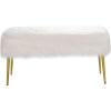 imageCHARMAID Vanity Stool for Makeup Room Faux Fur Ottoman with Golden Metal Legs Upholstered Entryway Shoe Bench End of Bed Plush Fluffy Foot Rest Bedroom Living Room White 36 x 14 x 18
