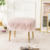 imageCHARMAID Vanity Stool for Makeup Room Faux Fur Ottoman with Golden Metal Legs Upholstered Entryway Shoe Bench End of Bed Plush Fluffy Foot Rest Bedroom Living Room Pink 20 x 16 x 18