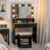 imageCHARMAID Vanity Table Set with Lighted Mirror 8 Bulbs Large Drawer Tabletop Storage Shelf Modern Bedroom Vanity Desk Makeup Dressing Table with Cushioned Stool for Girls Women BlackBlack