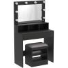 imageCHARMAID Vanity Table Set with Lighted Mirror 8 Bulbs Large Drawer Tabletop Storage Shelf Modern Bedroom Vanity Desk Makeup Dressing Table with Cushioned Stool for Girls Women BlackBlack
