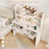 imageCHARMAID Vanity Table Set with Lighted Mirror 8 Bulbs Large Drawer Tabletop Storage Shelf Modern Bedroom Vanity Desk Makeup Dressing Table with Cushioned Stool for Girls Women BlackWhite
