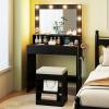 imageCHARMAID Vanity Table Set with Lighted Mirror 8 Bulbs Large Drawer Tabletop Storage Shelf Modern Bedroom Vanity Desk Makeup Dressing Table with Cushioned Stool for Girls Women BlackBlack
