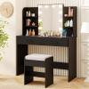 imageCHARMAID Vanity Table Set with Lighted Mirror 8 Bulbs Large Drawer Tabletop Storage Shelf Modern Bedroom Vanity Desk Makeup Dressing Table with Cushioned Stool for Girls Women BlackBlack