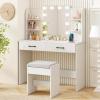 imageCHARMAID Vanity Table Set with Lighted Mirror 8 Bulbs Large Drawer Tabletop Storage Shelf Modern Bedroom Vanity Desk Makeup Dressing Table with Cushioned Stool for Girls Women BlackWhite