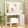 imageCHARMAID Vanity Table Set with Lighted Mirror 8 Bulbs Large Drawer Tabletop Storage Shelf Modern Bedroom Vanity Desk Makeup Dressing Table with Cushioned Stool for Girls Women BlackWhite
