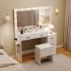 imageCHARMAID Vanity Table Set with Lighted Mirror 8 Bulbs Large Drawer Tabletop Storage Shelf Modern Bedroom Vanity Desk Makeup Dressing Table with Cushioned Stool for Girls Women BlackWhite