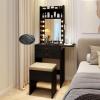 imageCHARMAID Vanity Table Set with Lighted Mirror 8 Bulbs Large Drawer Tabletop Storage Shelf Modern Bedroom Vanity Desk Makeup Dressing Table with Cushioned Stool for Girls Women BlackBlack