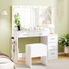 imageCHARMAID Vanity Table Set with Lighted Mirror 8 Bulbs Large Drawer Tabletop Storage Shelf Modern Bedroom Vanity Desk Makeup Dressing Table with Cushioned Stool for Girls Women BlackWhite
