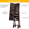 imageGiantex 12 LED Jewelry Armoire Cabinet with Frameless Fulllength Mirror Standing Jewelry Cabinet with 16 Lipstick Holders Large Storage Capacity 3 Angles Adjustable BrownBrown