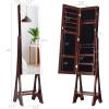imageGiantex 12 LED Jewelry Armoire Cabinet with Frameless Fulllength Mirror Standing Jewelry Cabinet with 16 Lipstick Holders Large Storage Capacity 3 Angles Adjustable BrownBrown