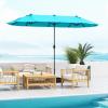 imageGiantex 13ft Large Patio Umbrella with Base DoubleSided Outdoor Umbrella with Crank Handle Umbrella Base Stand with 2 Sandbags 12 Metal Ribs Market Umbrellas for Garden Poolside DeckTurquoise