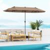 imageGiantex 13ft Large Patio Umbrella with Base DoubleSided Outdoor Umbrella with Crank Handle Umbrella Base Stand with 2 Sandbags 12 Metal Ribs Market Umbrellas for Garden Poolside DeckTan