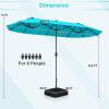 imageGiantex 13ft Large Patio Umbrella with Base DoubleSided Outdoor Umbrella with Crank Handle Umbrella Base Stand with 2 Sandbags 12 Metal Ribs Market Umbrellas for Garden Poolside DeckTurquoise