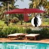 imageGiantex 15 FT Double Patio Umbrellas with 48 Solar LED Lights AutoCharging Panel Crank System Outdoor ExtraLarge Rectangle Market Table Umbrella for Garden Deck Backyard Beach PoolBurgundy