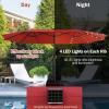 imageGiantex 15ft Large Outdoor Umbrella DoubleSided 48 Solar Lights AutoCharging Solar Panel Extra Large Patio Umbrella with Base and Crank Outdoor Market Umbrellas for Poolside GardenBurgundy
