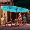 imageGiantex 15ft Large Outdoor Umbrella DoubleSided 48 Solar Lights AutoCharging Solar Panel Extra Large Patio Umbrella with Base and Crank Outdoor Market Umbrellas for Poolside GardenTurquoise