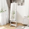imageGiantex 2 LEDs Standing Jewelry Cabinet with Full Length Mirror Lockable Mirrored Jewelry Armoire with 2 Drawers 4 Adjustable Angles Jewelry Storage Organizer BrownWhite