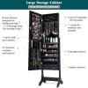 imageGiantex 2 LEDs Standing Jewelry Cabinet with Full Length Mirror Lockable Mirrored Jewelry Armoire with 2 Drawers 4 Adjustable Angles Jewelry Storage Organizer BrownBlack
